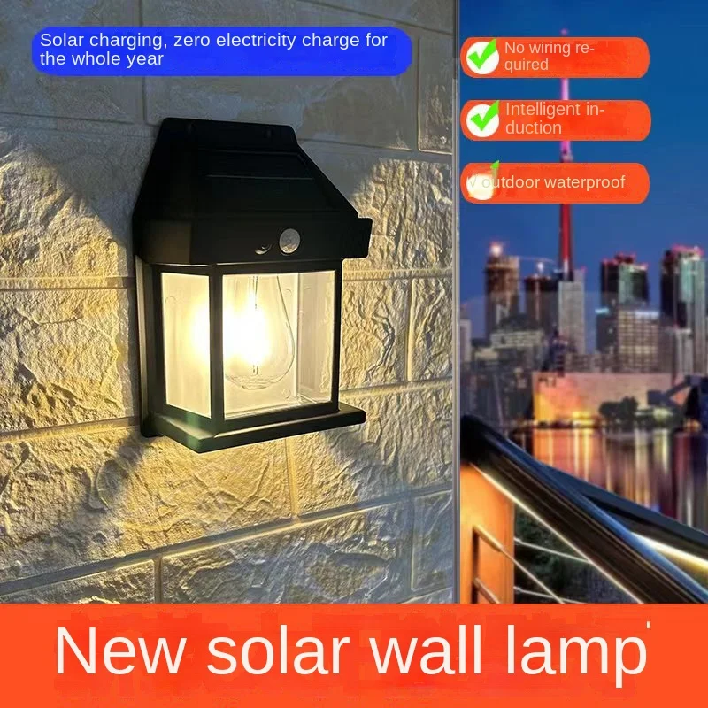 LED 1800MAH Solar Tungsten Night Lamp Intelligent Motion Sensor 3 Lighting Modes Waterproof Courtyard Garden Decoration Lantern