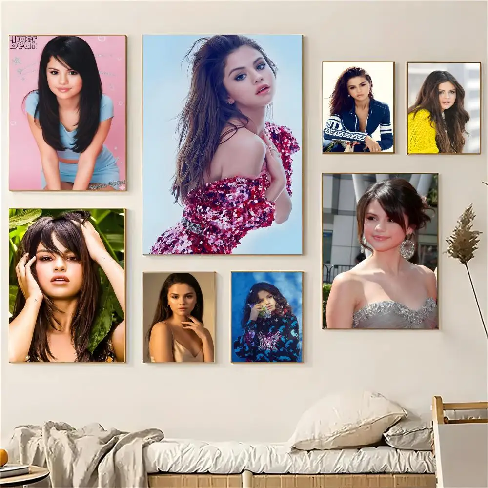 Selena Gomez Singer Pop Portrait Poster Self-adhesive Advanced Aesthetic Printing Paper Wall Art for Living Room Home Decor