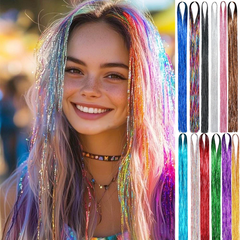 

1 Pc Sparkle Shiny Hair Tinsel Hair Extensions Dazzles Women Hippie for Braiding Headdress Hair Braiding Long 120cm