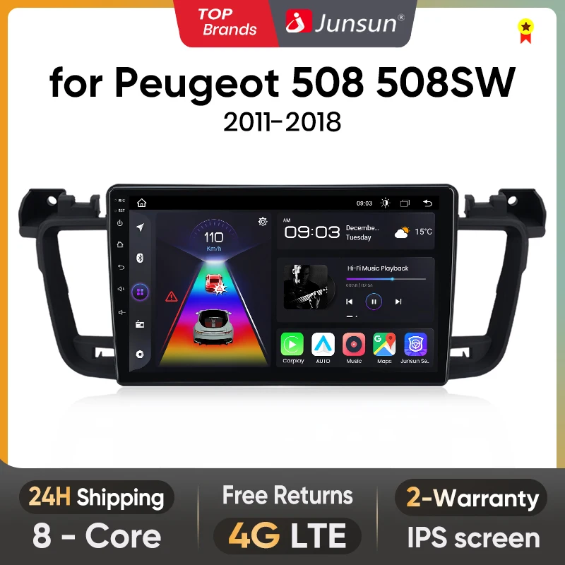 Junsun Car Radio For Peugeot 508 508SW 2011 - 2018 wireless CarPlay Android Auto car intelligent systems No 2 din 2din DVD