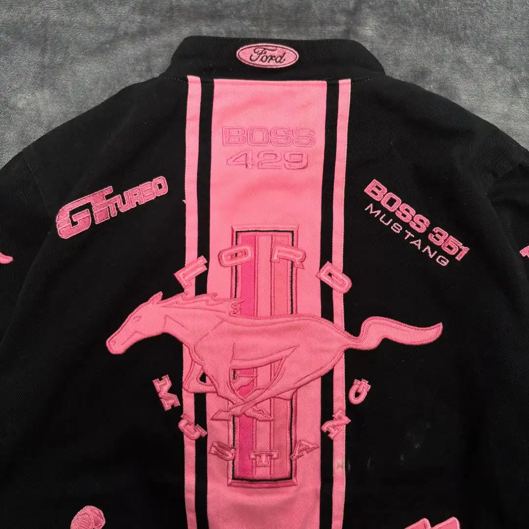 Americká oblíbená jednoduchá růžová bunda s koňským vzorem pro ženy, podzimní a zimní módní pouliční bomber Harajuku Y2K - náhled 3