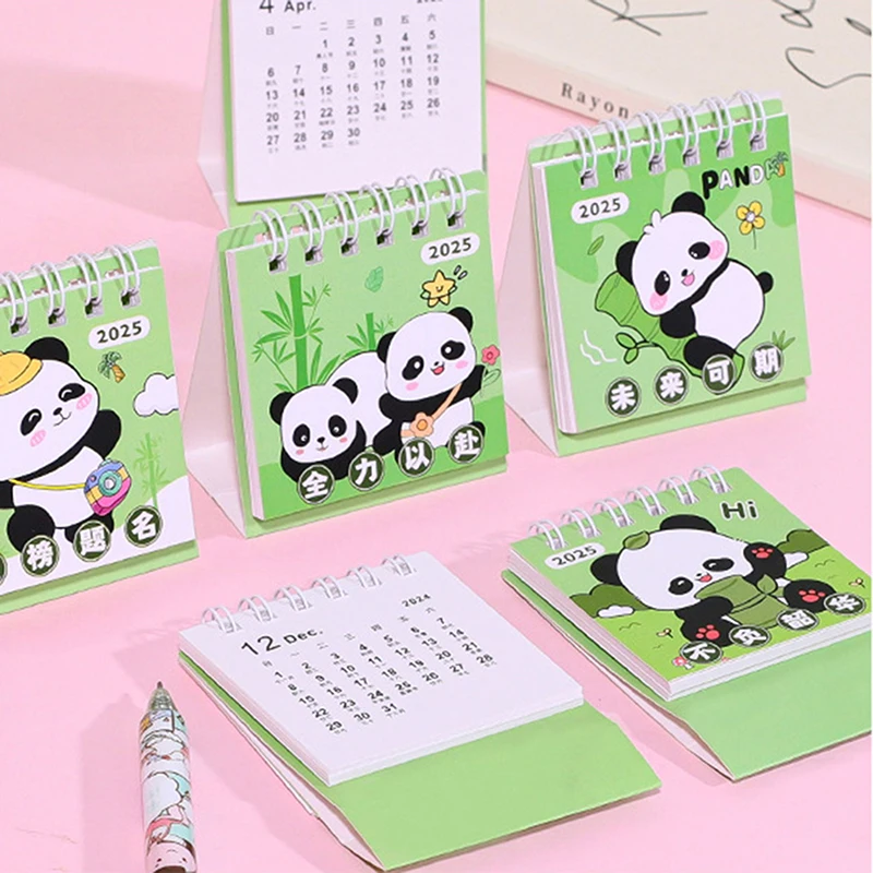 Cute Cartoon Panda Desk Calendar, Ornamento Animal, Calendário Desktop, Data Book, Gestão portátil, Horário, Presente do estudante, 1Pc, 2025