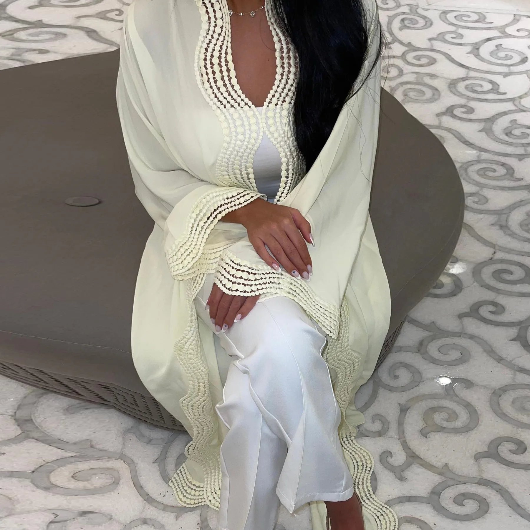 فستان نسائي مسلم عيد دبي عباية تركيا قفطان كيبيا قفطان مغربي نسائي رداء إسلامي ملابس كيمونو سترة عباية Abbayas #4