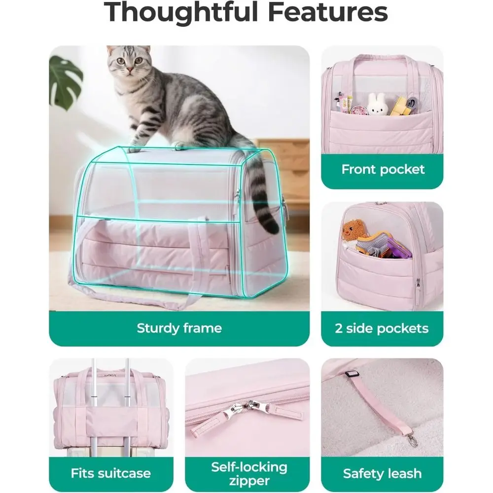 High Quality Soft-Sided Cat Carrier Quilted Puffy Pet Carrier Comfortable Collapsible Puppy Carrier for Small Medium Cats Dogs