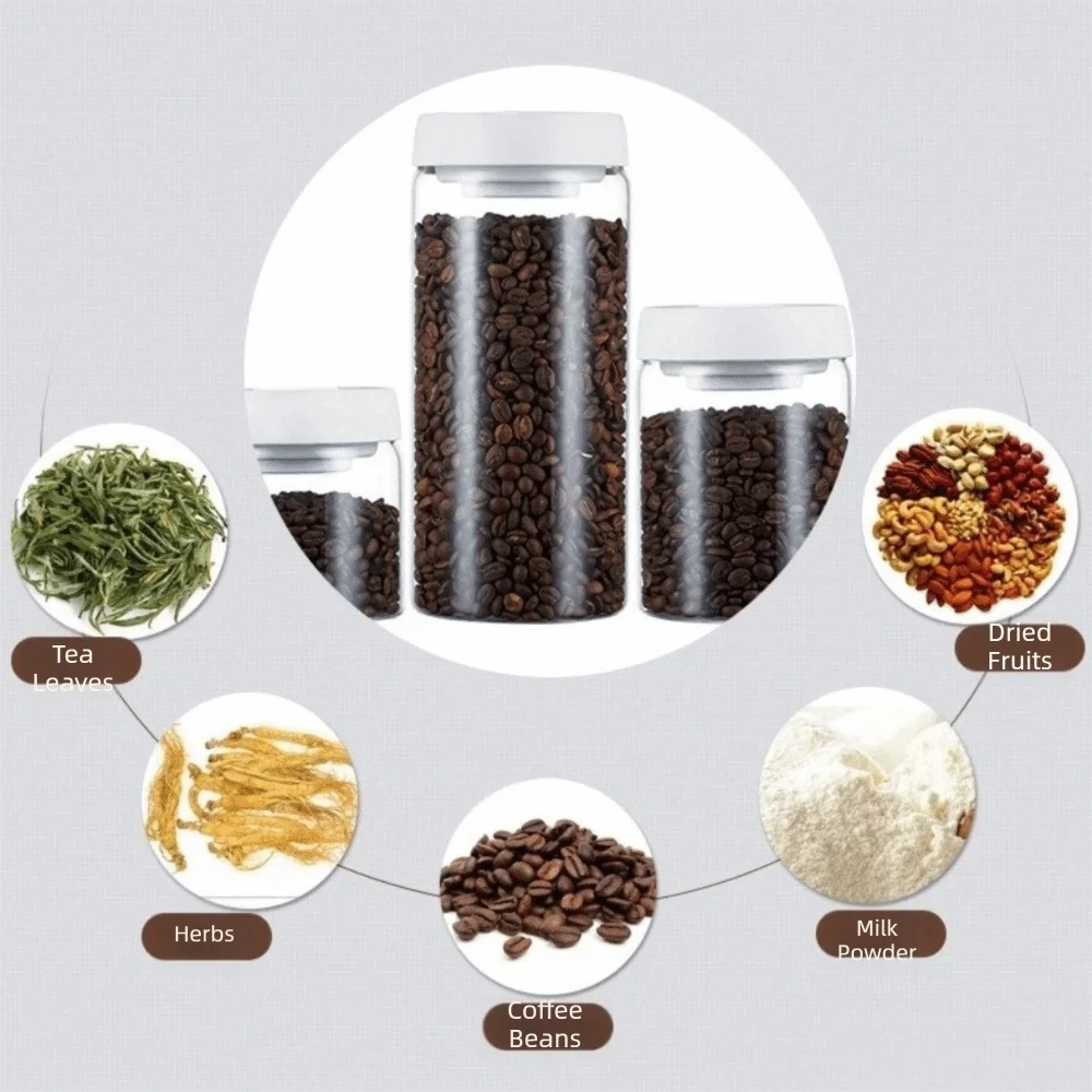 Moisture Proof Vacuum Sealed Jar Manual Press Type Coffee Bean Storage Jar Keep Fresh High Borosilicate Glass Airtight Container