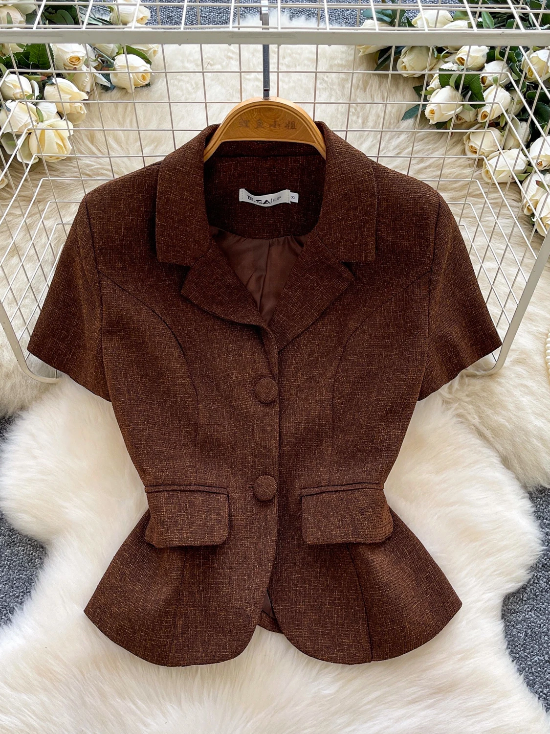 Ele Heavyweight Tweed Or Sve Suit Jaet Femmes Commute Sle Faionable Top Coréen Coupe ample Respirant Skin-Fri...