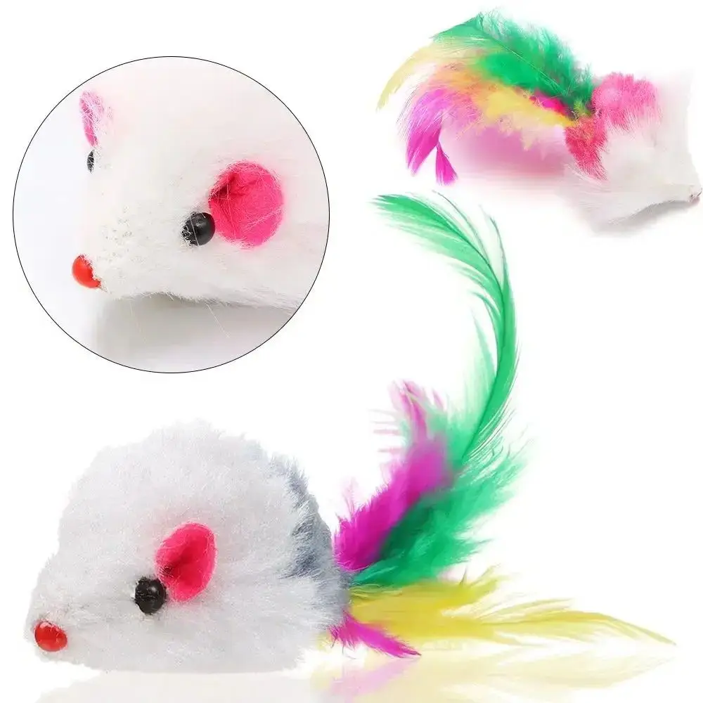 10Pcs/Set Funny Cat Mouse Toys Mice Feather Tail Interactive Cat Toy Soft Plush Various Color Mice Set Toys Kittens Pet Supplies