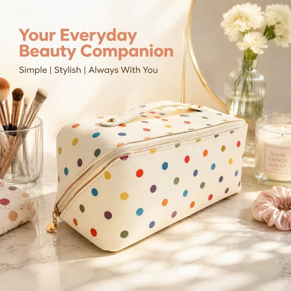 Gift Large Capacity Pillow Shaped Cosmetic Bag PU Leather Multi Compartment Organizer Bag Portable Waterproof Makeup Bag Travel