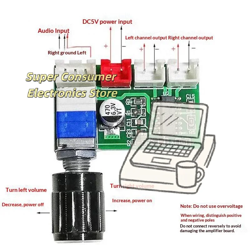 XH-A154 PAM8403 Cost-Effective Digital Amplifier Board Module Micro Power Supply Volume Knob for Audio Repair Projects