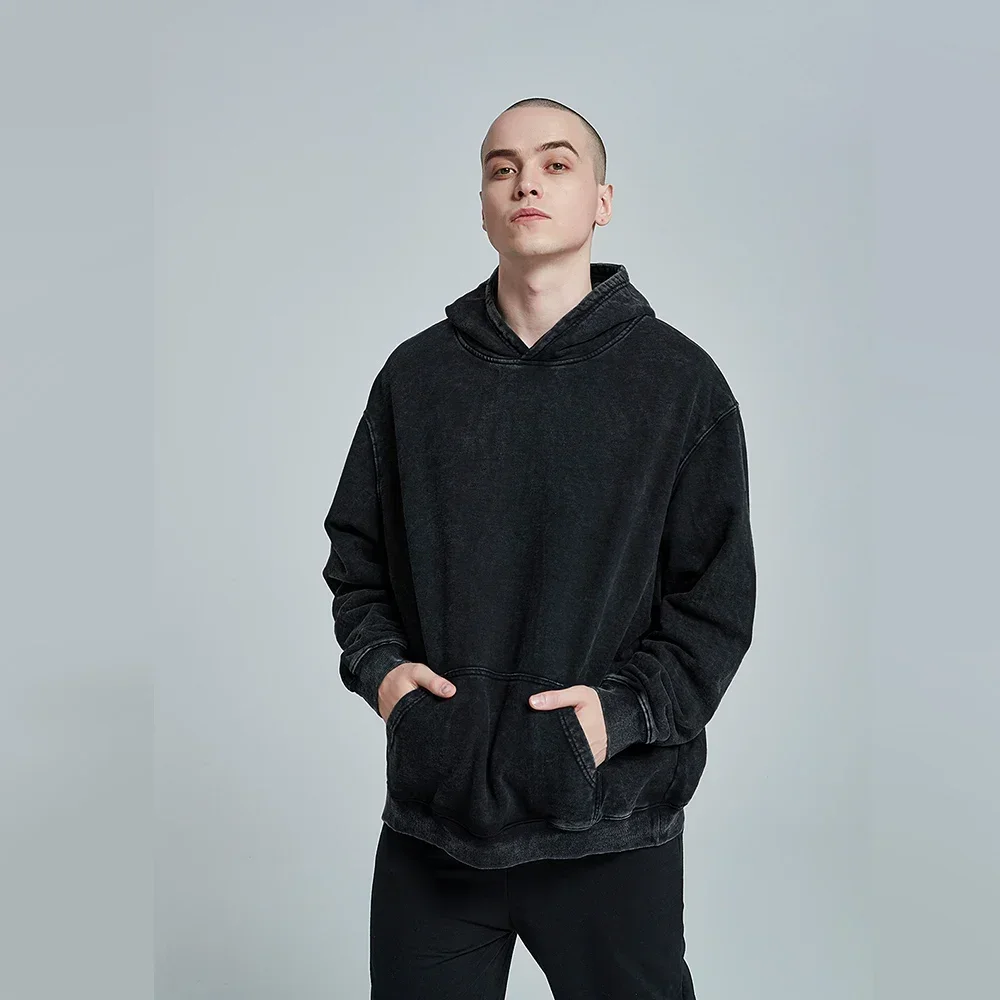 Толстовка с капюшоном из чистого хлопка, 360 г, винтажная однотонная толстовка с капюшоном в американском стиле, свободная мужская куртка для пар