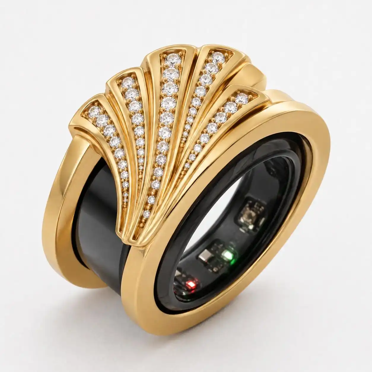 Art Deco Fan-Shaped Graduated Round Stone Ring Jacket Decorative Smart Ring Protector for Women  Ring Enhancer for OURA GEN 5 4