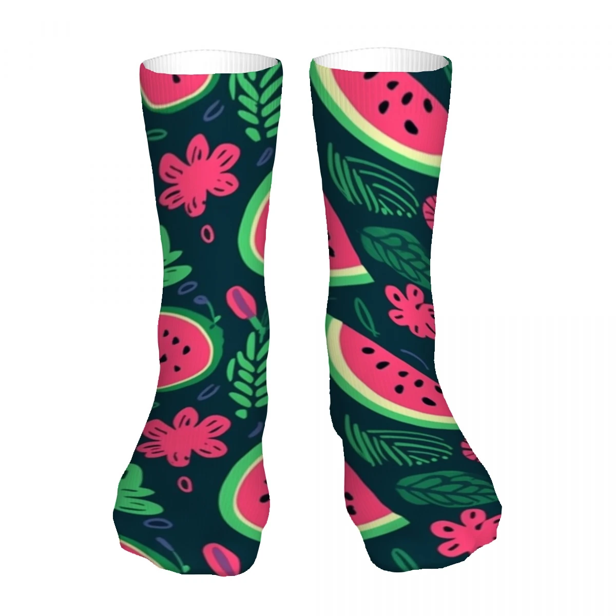 Watermelon Slices And Leaves Mens Womens Funny Crew Socks Cool 3D Printed Design Socks Fashion Comfortable Basketball Socks