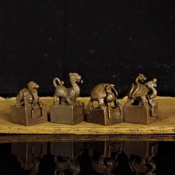 황동 도장 사각 미니 소형 도장, 블루 드래곤 화이트 타이거, Zhuque Xuanwu 구리 도장 어머니 구리 도장