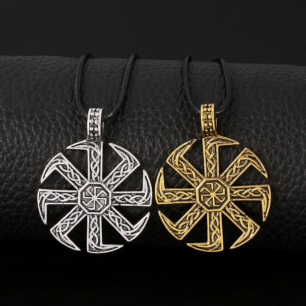 YILUOCD Slavic Amulet Necklace for Men Slavic Kolovrat Symbols Pagan Sun Wheel Chain Pendants Religious Talisman Jewelry