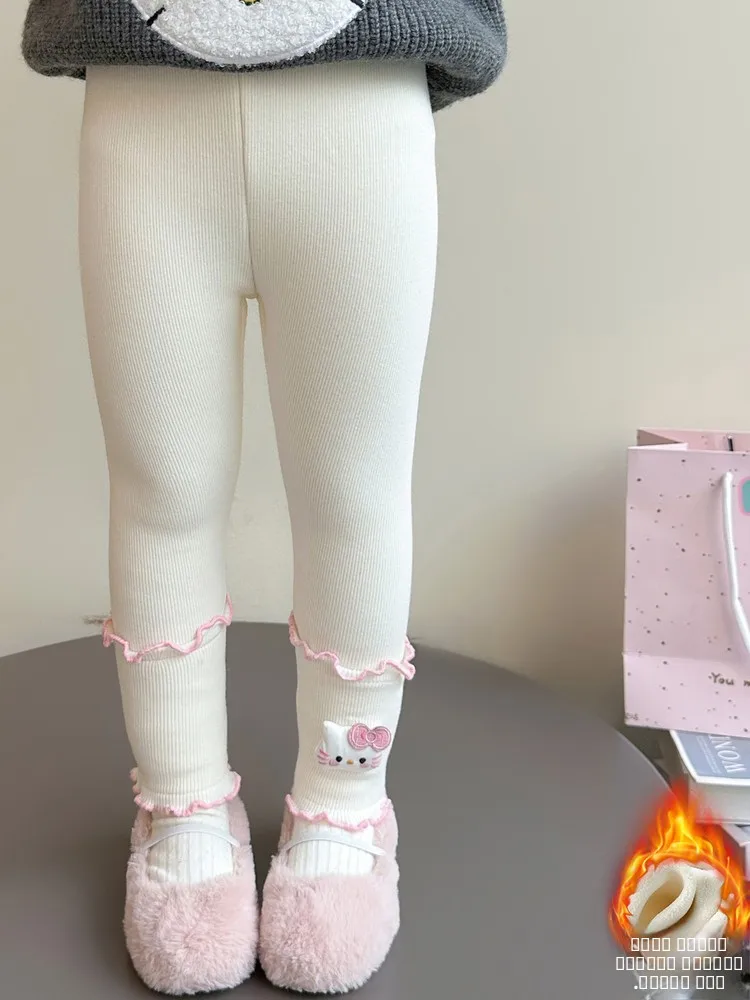 

Утепленные шелковые брюки на флисовой подкладке для девочек, зимние новые хлопковые брюки с мультяшным принтом для школьников средних классов