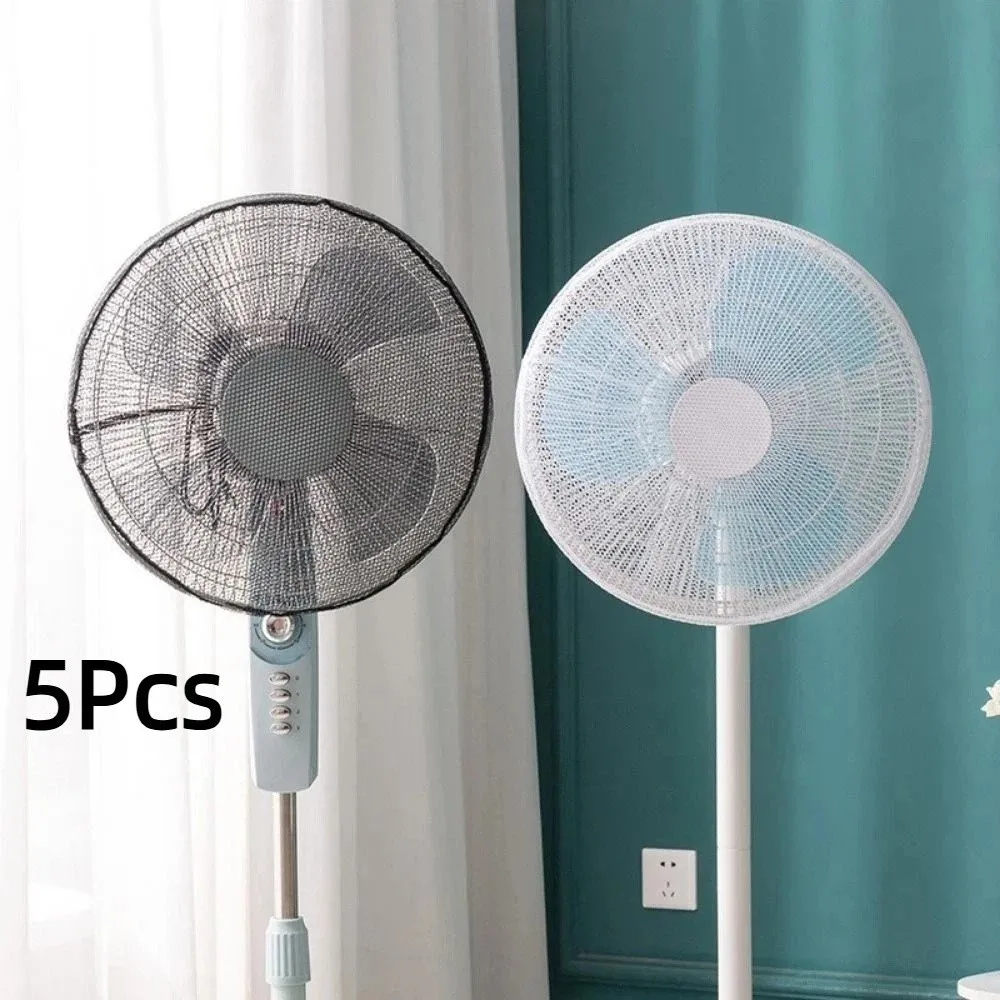 5Pcs Dust-Proof Anti-pinch Fan Dust Cover Oxford Cloth Round Shape Fan Safety Cover Drawstring Universal Mesh Fan Cover Home