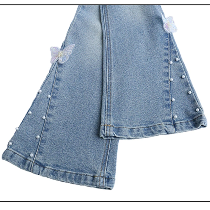 بنطلون جينز بناتي أمريكي عالي الشارع مع فراشة للأطفال للخريف بتصميم عتيق y2k سروال دينم بقصة ضيقة للأطفال #6