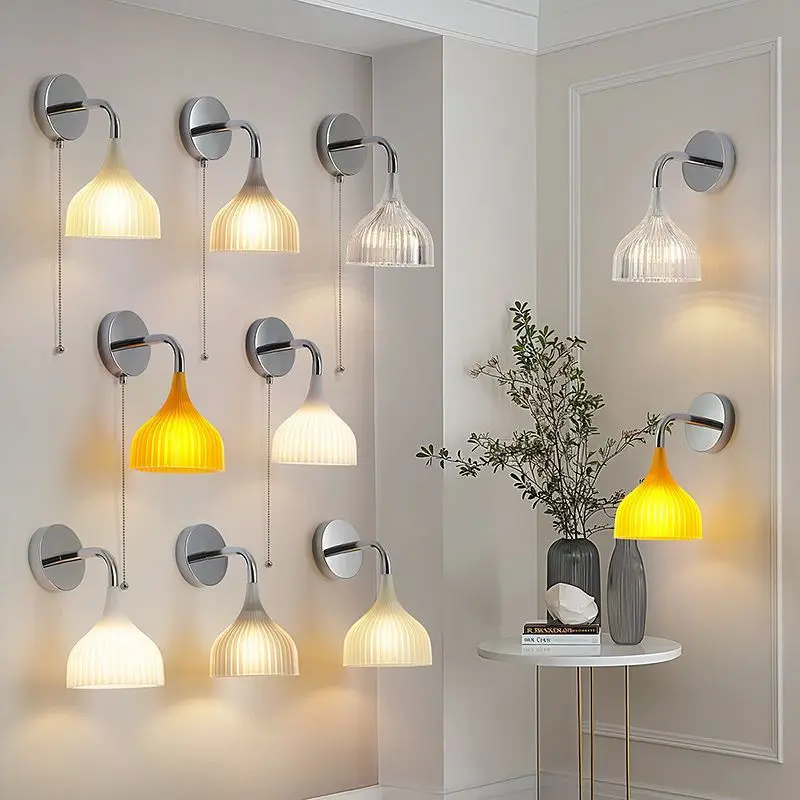 Italian Orange Clear Smoke Gray White Acrylic Wall Lamps for Bedroom Bedside Fixture ON/OFF Zipper Switch Living Room Wall Light
