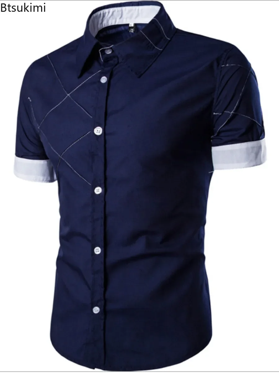 Camisa de manga corta informal de estilo empresarial a la moda para hombre, camisas formales sociales básicas de algodón cómodas, blusa de alta