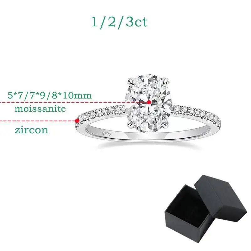 JH البيضاوي قطع 1CT 2CT 3CT D اللون مويسانيتي خواتم للنساء مختبر الماس الزفاف وعد الفرقة S925 فضة مجوهرات #6