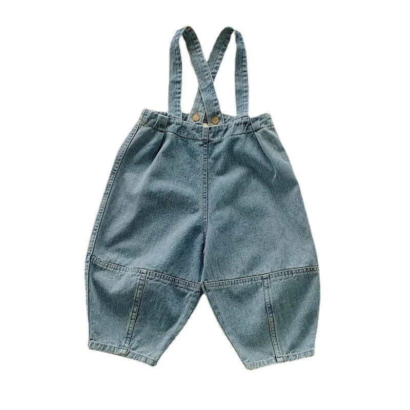 2025 الصيف الفتيان والفتيات وزرة الدنيم الحمالات بذلة الربيع الطفل الاطفال السراويل ثوب فضفاض غير رسمي ملابس الأطفال