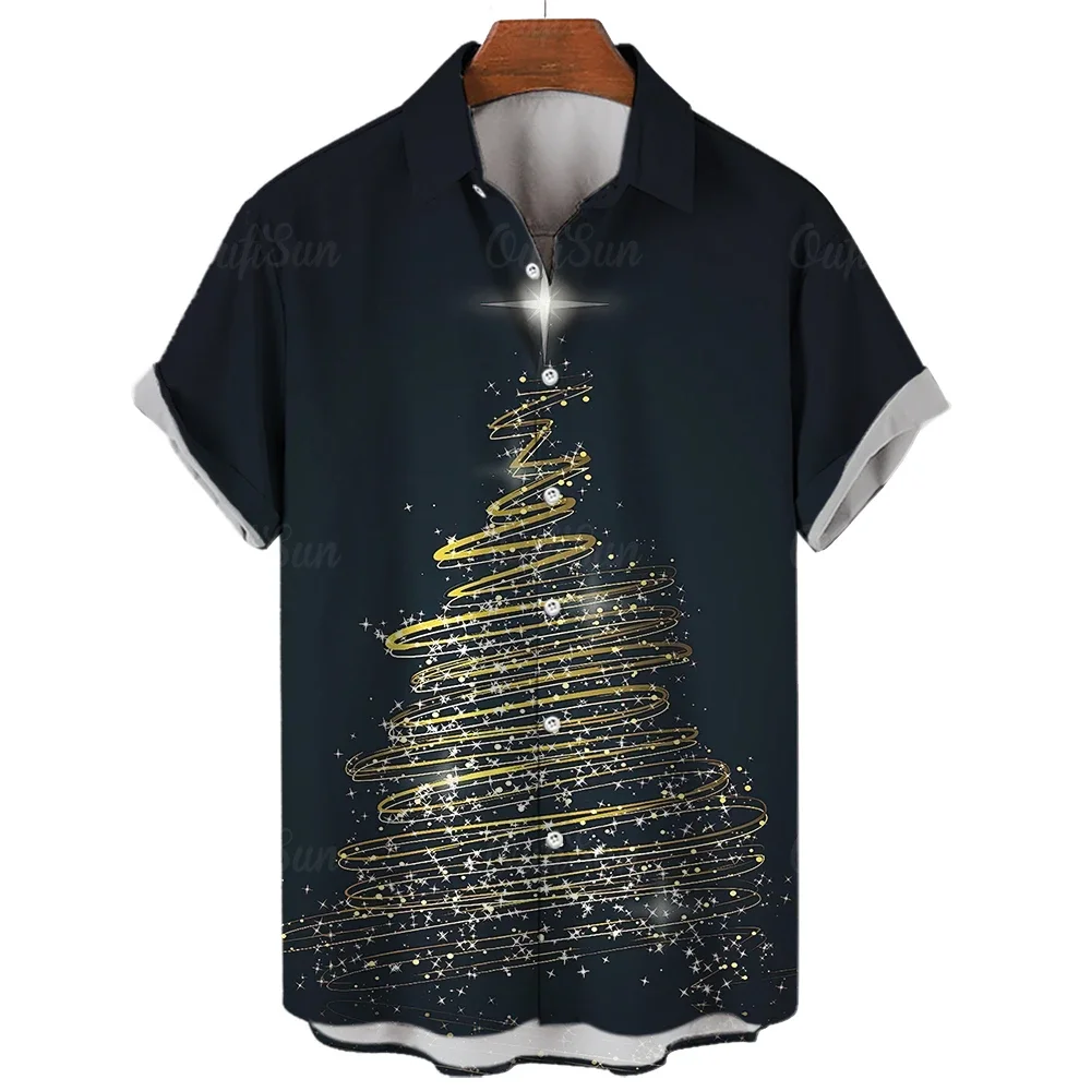 

Summer Christmas Themed Santa Tree Printed Shirt Men's Casual Retro Tops 3d Printed Christmas Collection Short Sleeve Clothing H