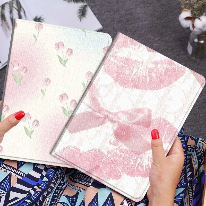

Pink Lipstick Bow Pattern Tablet Case For Huawei Honor MatePad MediaPad Air 5 6 7 11 V6 V7 V8 V9 X9 X8 T10 T10s C5e T5 Gift