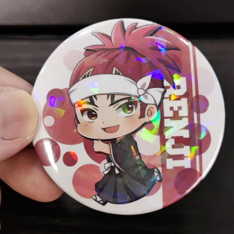 Japan Anime BLEACH Figures Kurosaki Ichigo Kuchiki Byakuya Abarai Renji Metal Laser Badges Bag Pins Brooch Decor Toy Fans Gift