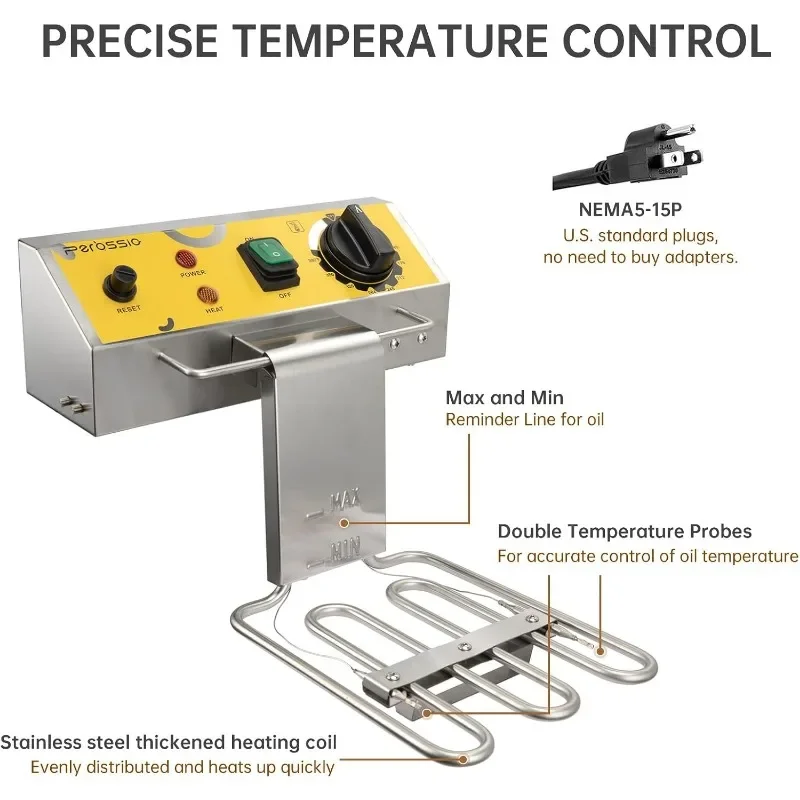 Fritadeira Elétrica com Cesta e Tampa, Bancada de Aço Inoxidável, Casa e Comercial, 10L Grande Capacidade