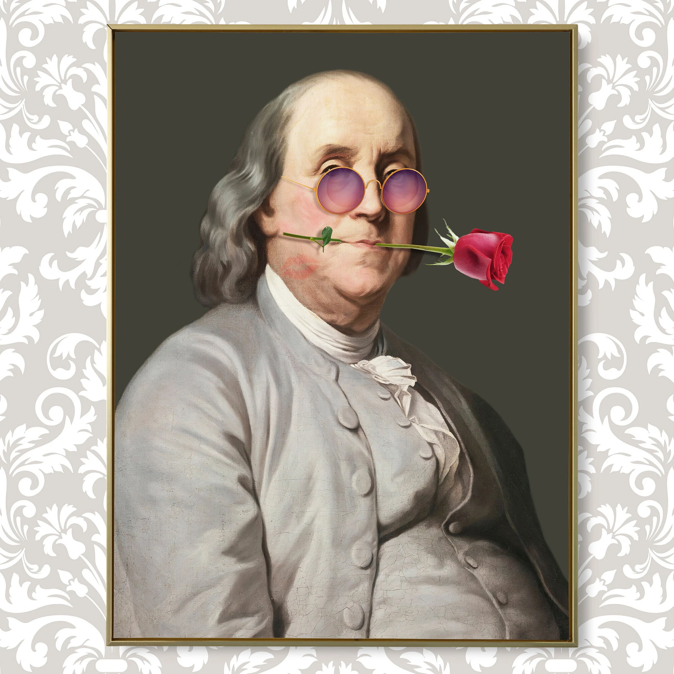 Flower With Benjamin Franklin Portrait Art Canvas Painting Print Funny Vintage Altered Art Home Decor Picture For Living Room