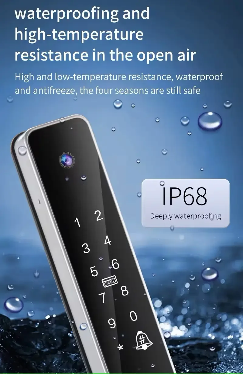 Intercom Peephole Camera Aluminum door lock Euro Mortise 72mm 85mm 92mm Waterproof IP68 Tuya wifi Fingerprint Grill door lock