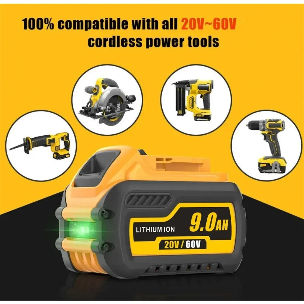بطارية Aleaivy 9.0Ah DCB609 لـ Flexvolt لـ Dewalt DCB200 DCB205 DCB206 DCB203 DCB182 بطارية أداة الطاقة 20 فولت/60 فولت بحد أقصى بطارية