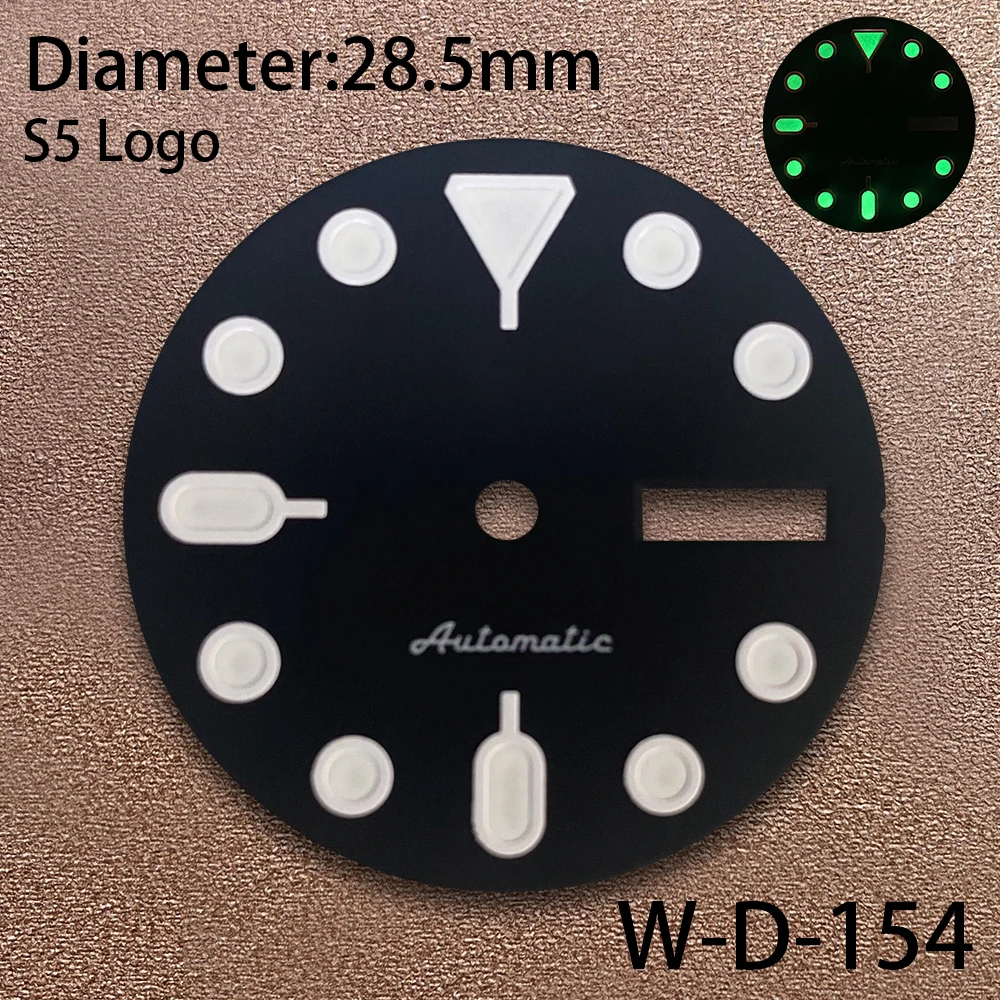 28.5mm S5 Logo Dial Suitable For NH36/4R36 Janpan Movement Green Luminous Black Matte Watch Dial Watch Modification Accessories