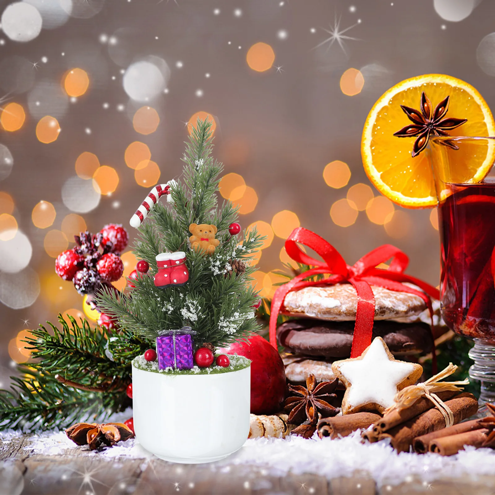 

1Pcs Christmas Potted Plant Artificial Decor Lifelike Xmas Desktop Ornament Festival Decoration for Home Party