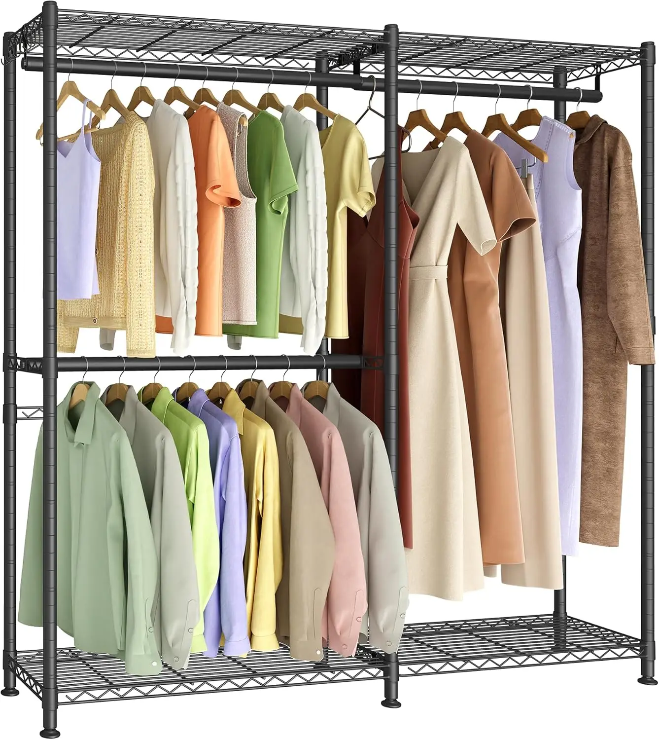 

Clothing Rack, Heavy-Duty Garment Rack with Adjustable Storage Shelves and Hanging Rails, Hooks, Freestanding Portable Wardro