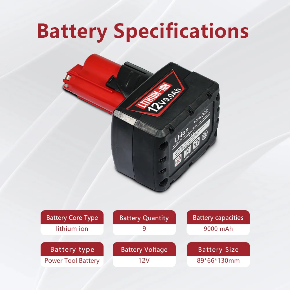 FOR Milwaukee 12V 6-9Ah 3S3P lithium battery for M12 12V M12 XC 48-11-2410 48-11-2420 48-11-2411 12 Volt Cordless Tools Battery
