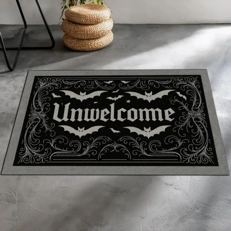 Gothic Art Horror Dragon Bat Pumpkin Unwelcome Mat Dark Scary Decorative Non-slip Carpet Rug for Halloween Home Decoration