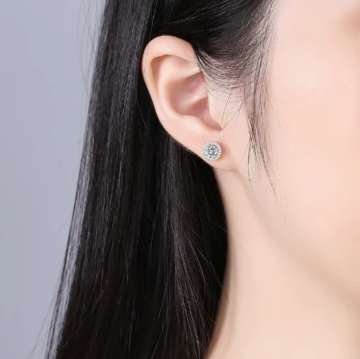 

S925 Mosang Diamond Round Package Earnail Style Simple Gift Earrings Light Luxury Inlaid with Diamonds