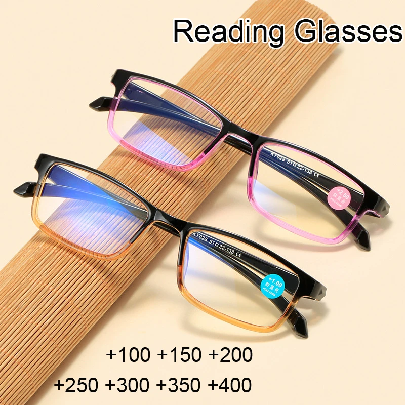 

Anti Blue Rays Square Reading Glasses with Diopter Fashion Business Women Men Presbyopia Eyeglasses Prescription Eyewear To +4.0