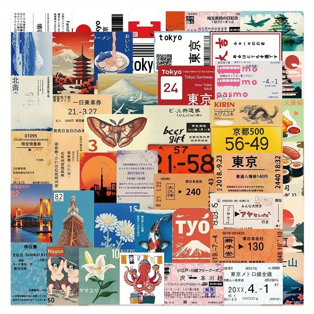 

50PCS Japanese Travel Culture Self Adhesive Graffiti Stickers Suitable for Handbooks、Luggage、Helmet Decorative Stickers