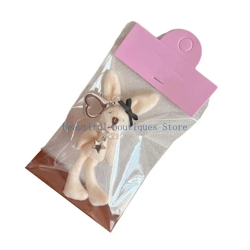 U4LF Plush Rabbit Doll Chain Rings Women Bowknot Keychain Purse Bag Charm
