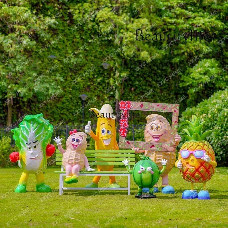 TTFG26Outdoor sculpture Fruit and vegetable Cabbage Garden landscape Farm clock in photo decoration Model ornament