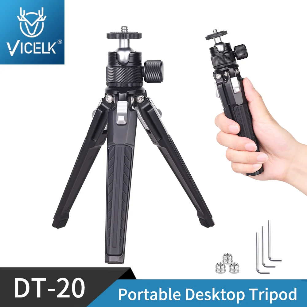 

VICELK DT-20 Portable Desktop Tripod with 360° Ballhead Adjustable for DSlR Camera Smartphone Action Cam Light Travel Vlog