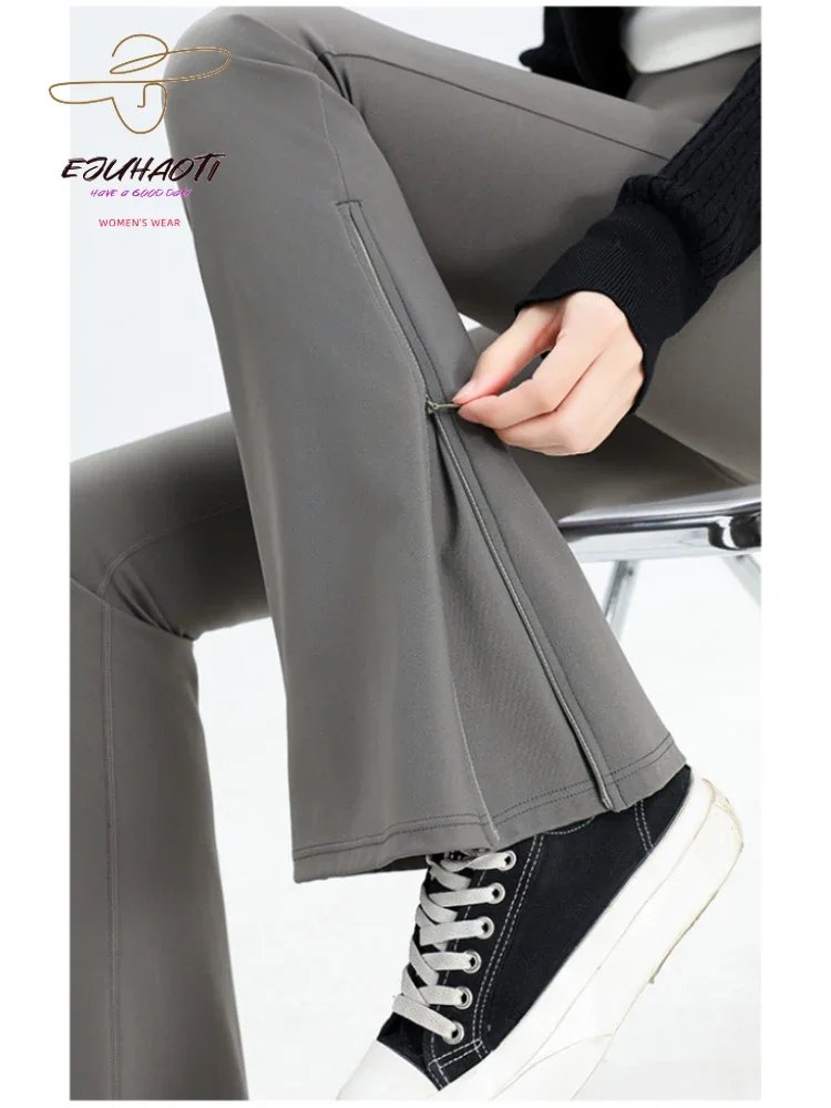 Women Micro Flared Pants  New Fashion Ankle Zipper High Waist Appear Thin Leggings Slim Stretch Women's Pants Solid Trousers