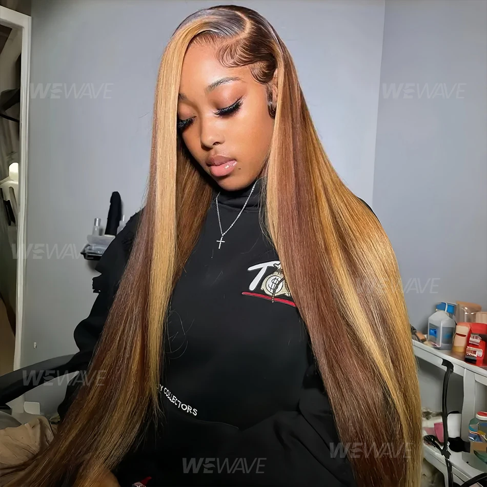 4/27 Highlight Colored Wigs 13X6 Hd Lace Frontal Wig Human Hair Bone Straight Wig 13X4 Lace Front Pre Plucked Wigs 30 32 Inch