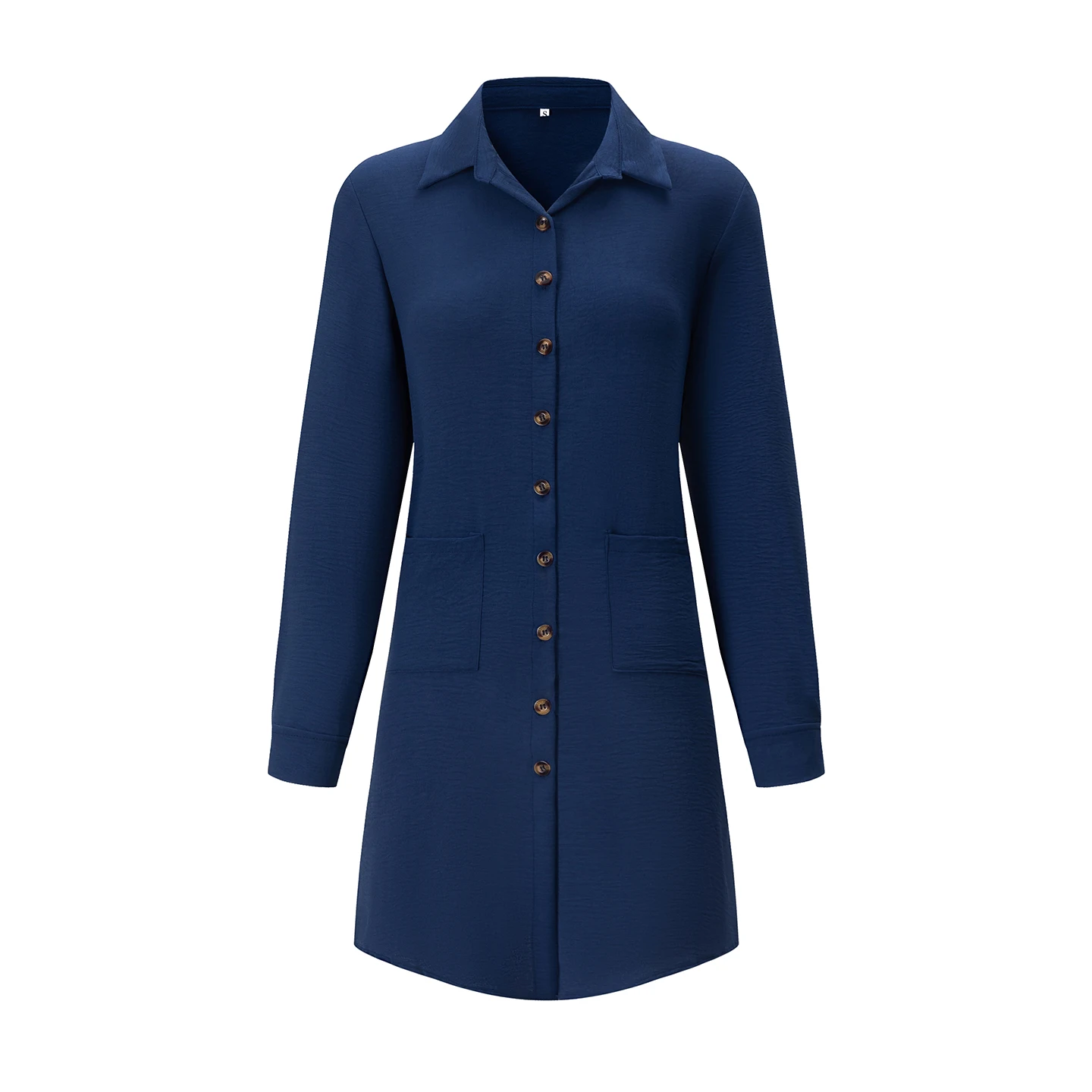 Frühling Sommer Damen Hemdkleid mit Umlegekragen, Locker Geschnittenes Übergroßes Midi-Kleid mit Knopfleiste und Seitentaschen, Lässiges Strandkleid – Detail 26