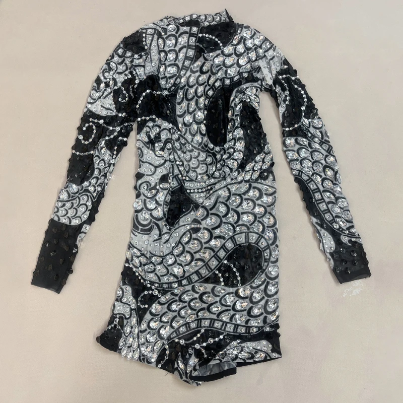 フルラインストーンメッシュボディスーツ女性ジャズダンス衣装コスプレゴーゴー衣装バー DJ DS ナイトクラブポールダンス衣装 XS10131