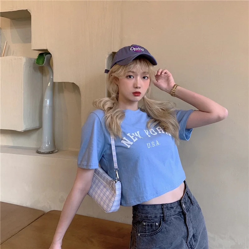 Korte top met letterprint Dames Zomer Slim-fit T-shirt met korte mouwen Dames Ins