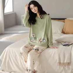 Cartoon Bear Sleepwear Loungewear Women's Student Pajamas Large Size Round Neck Ladies Tops and Pants Cute Nightwear Homewear