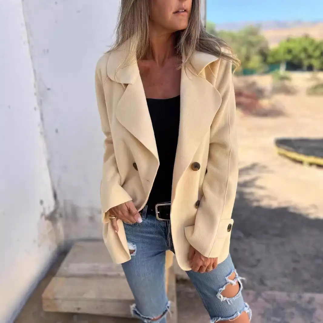 

Longsved Women's Casual Woolen Coat Lapel Coat Outdoor Clothing Travel Gear Cam Equipment Mountain Climbing Supplies